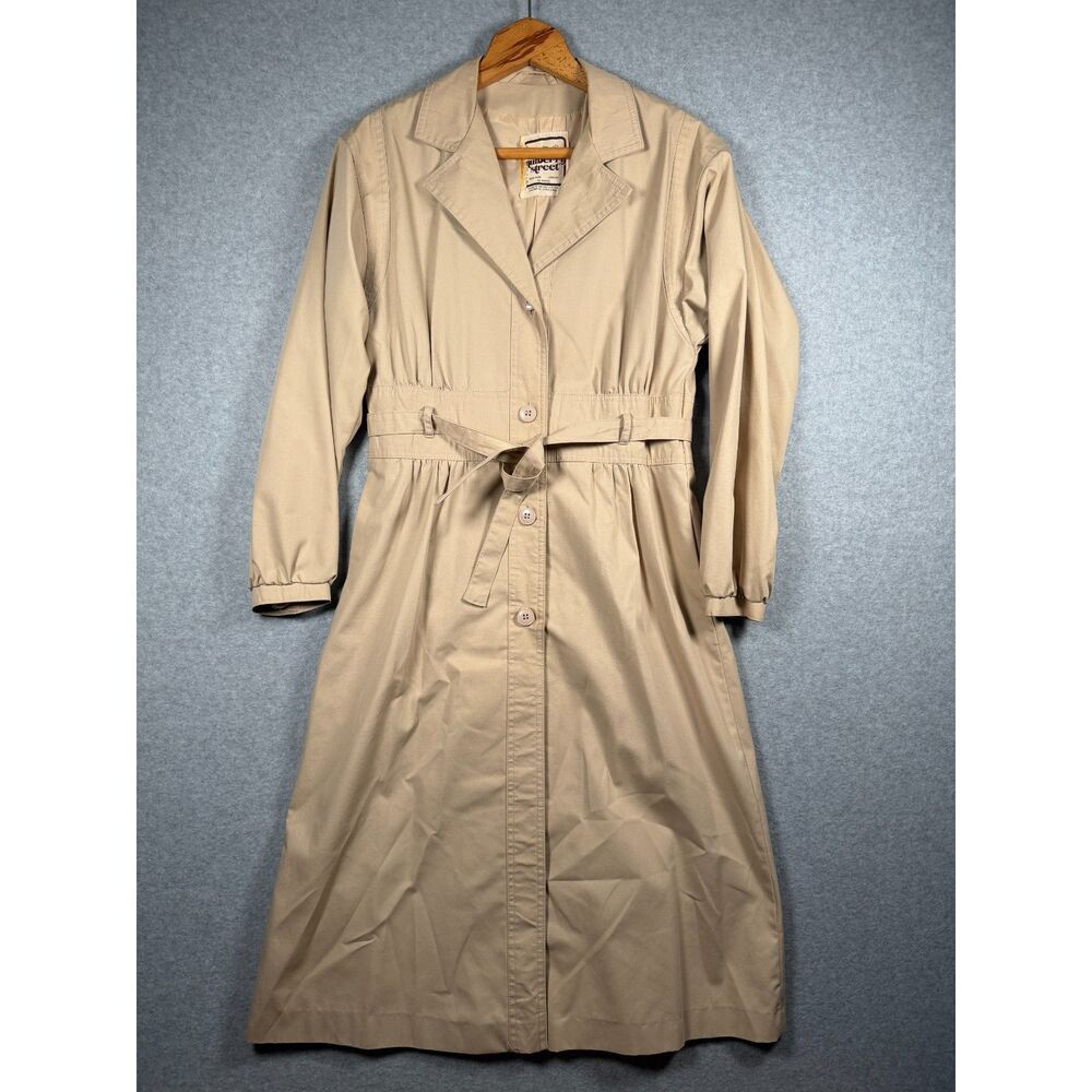 Vintage Mulberry Street Beige Belted Maxi Trench Coat Women’s 7/8 Bin E